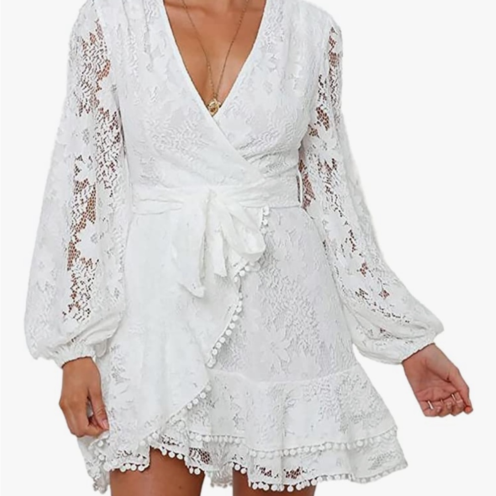 Never Worn! Women's Casual V Neck Long Sleeve Mini Dress with Belt, SIZE M